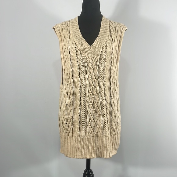 Ivory Sweater Vest,Knit Sweater Vest,Sleeveless Casual Knit,V neck,long,small - Picture 11 of 11